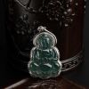 缅甸A货天然18K金镶钻冰种油青翡翠观音吊坠 - 红掌柜
