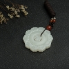 俄罗斯和田玉镂空莲花牌吊坠-红掌柜