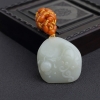 俄罗斯天然籽料青白玉连年有余吊坠-红掌柜
