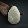 新疆天然籽料和田青白玉鹤吊坠 - 红掌柜
