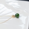 18K金镶钻山料和田碧玉圆珠项链-红掌柜
