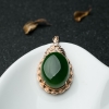 18K金镶钻山料和田碧蛋面形吊坠-红掌柜