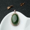 18K金镶钻山料和田碧蛋面形吊坠-红掌柜