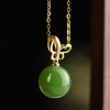 金山料和田碧玉圆珠蝴蝶项链-红掌柜