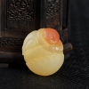 天然山料俏色黄龙玉童趣手把件-红掌柜