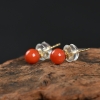 意大利沙丁深红珊瑚正圆耳钉-红掌柜