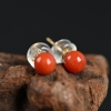 意大利天然沙丁珊瑚正圆耳钉-红掌柜