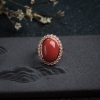 18K金镶钻沙丁朱红珊瑚戒指-红掌柜