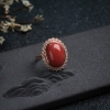 金镶钻沙丁朱红珊瑚戒指-红掌柜