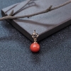 18K金镶钻沙丁珊瑚圆珠吊坠-红掌柜