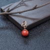 18K金镶钻沙丁珊瑚圆珠吊坠-红掌柜