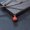 18K金镶钻沙丁珊瑚圆珠吊坠-红掌柜