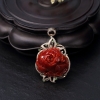 18K金镶钻天然阿卡深红珊瑚花吊坠-红掌柜