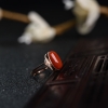 18K金镶钻沙丁朱红珊瑚戒指-红掌柜