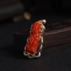 天然18K金镶钻阿卡牛血红珊瑚观音吊坠 - 红掌柜