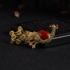 天然18K金镶钻阿卡牛血红珊瑚胸针 - 红掌柜