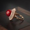 18K金镶钻日本阿卡牛血红珊瑚吊坠戒指两用 - 红掌柜