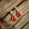 18K金镶钻红珊瑚耳环-红掌柜