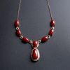 18K金镶钻日本阿卡牛血红珊瑚项链-红掌柜
