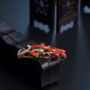 18K金镶钻阿卡红珊瑚花胸针 - 红掌柜