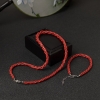天然沙丁朱红珊瑚三股链两件套-红掌柜