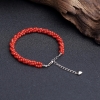 天然沙丁朱红珊瑚三股圆珠手链 - 红掌柜