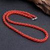 沙丁朱红珊瑚三股圆珠项链 - 红掌柜