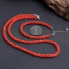 意大利天然沙丁朱红珊瑚三股圆珠链两件套 - 红掌柜