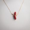 18K金镶钻天然阿卡红珊瑚锁骨链-红掌柜