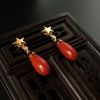天然18K金沙丁红珊瑚耳钉 - 红掌柜