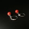 意大利天然沙丁珊瑚圆珠耳坠-红掌柜