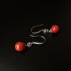 18K金镶天然沙丁珊瑚圆珠耳坠-红掌柜
