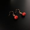 金镶意大利天然沙丁珊瑚圆珠耳坠-红掌柜