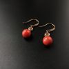 意大利天然沙丁珊瑚圆珠耳坠-红掌柜