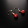 18K金镶天然沙丁珊瑚圆珠耳坠-红掌柜