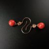 18K金镶意大利天然珊瑚圆珠耳坠-红掌柜