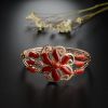 日本天然18K金镶钻阿卡珊瑚手镯 - 红掌柜
