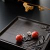 18K金镶意大利天然红珊瑚耳钉-红掌柜