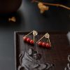18K金镶沙丁红珊瑚耳环-红掌柜