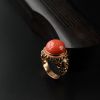 18K金镶台湾天然珊瑚男士戒指=红掌柜