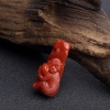 天然阿卡正红珊瑚灵猴献寿吊坠-红掌柜