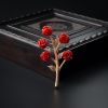 意大利天然18K金镶沙丁珊瑚玫瑰花胸针 - 红掌柜