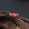 18K金镶钻意大利天然沙丁橘红珊瑚戒指 - 红掌柜