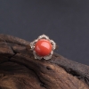 18K金镶钻意大利天然沙丁橘红珊瑚戒指 - 红掌柜