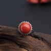18K金镶钻意大利天然沙丁橘红珊瑚戒指 - 红掌柜