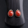 18K金镶钻天然沙丁朱红珊瑚耳钉-红掌柜