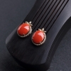 18K金镶钻沙丁朱红珊瑚耳钉-红掌柜