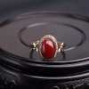 天然日本18K金镶钻阿卡深红珊瑚戒指-红掌柜
