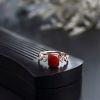 18K金镶钻日本天然阿卡红珊瑚戒指-红掌柜