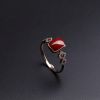 18K金镶钻日本天然红珊瑚戒指-红掌柜